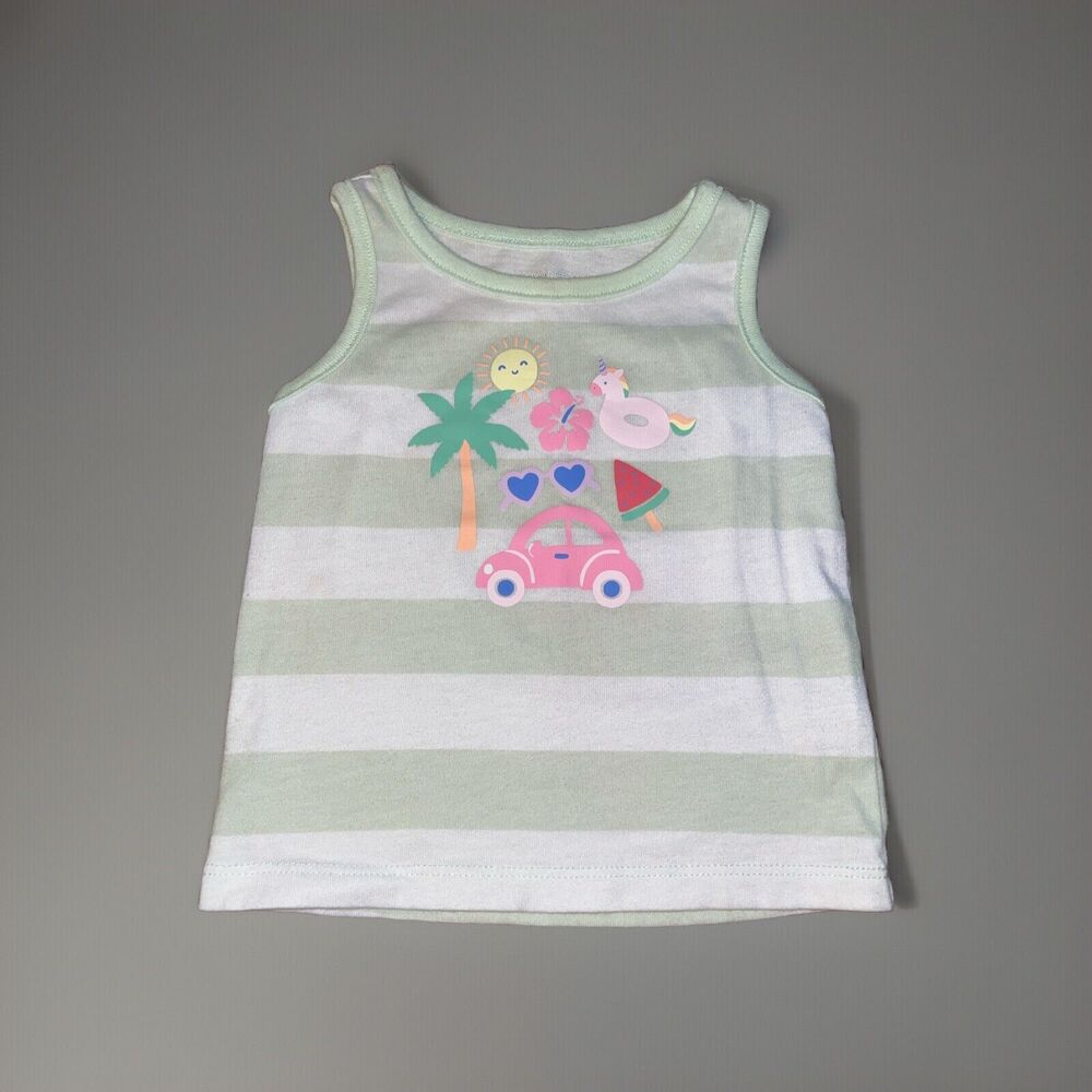 Garanimals Girls Summer Theme Green Striped Tank Top 6-9 Months